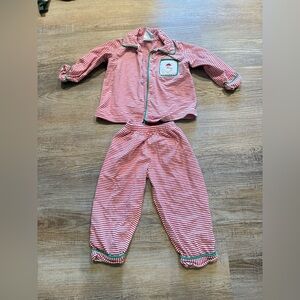 Striped Red and White Kids Pajamas stitchy fish- missing button